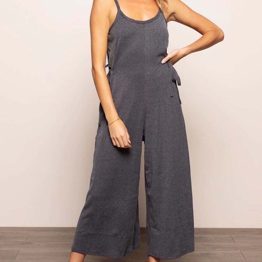 All Row Jumpsuit, Grey Ribbed Size Large